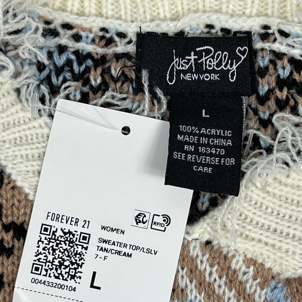 NEW Just Polly Junior Plaid Distressed V-Neck Fringe Boxy Pullover Sweater Large - Picture 8 of 10